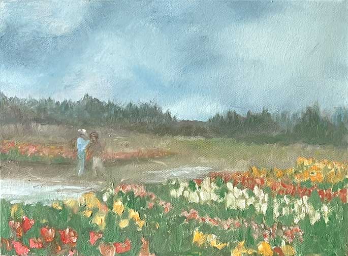 farmers can be found caring for their colorful Tulip fields throughout Clark County, Washington in the spring